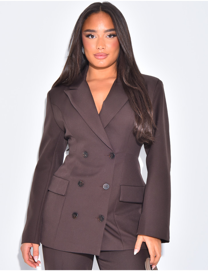 Blazer mi-long à boutonnière croisée cintré à la taille