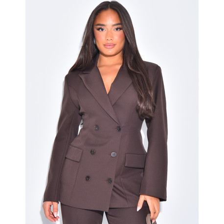 Blazer mi-long à boutonnière croisée cintré à la taille
