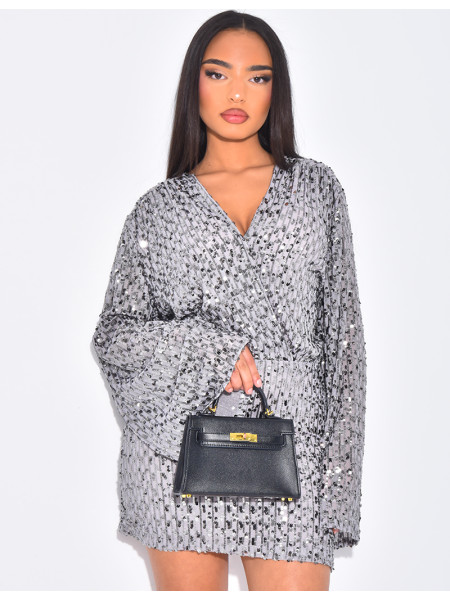 Robe courte cache-coeur à sequins