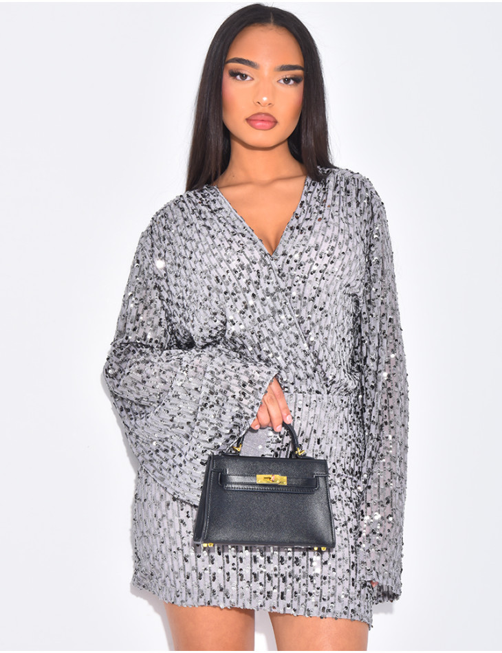 Robe courte cache-coeur à sequins