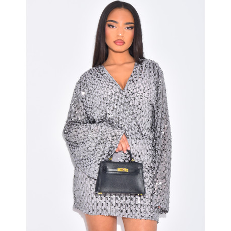 Robe courte cache-coeur à sequins