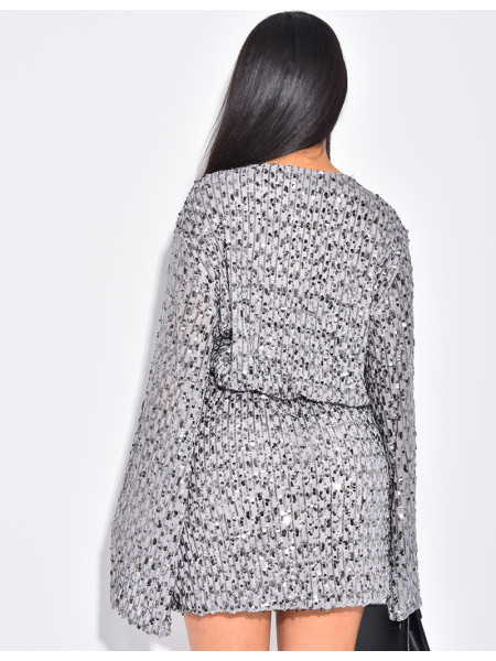 Robe courte cache-coeur à sequins