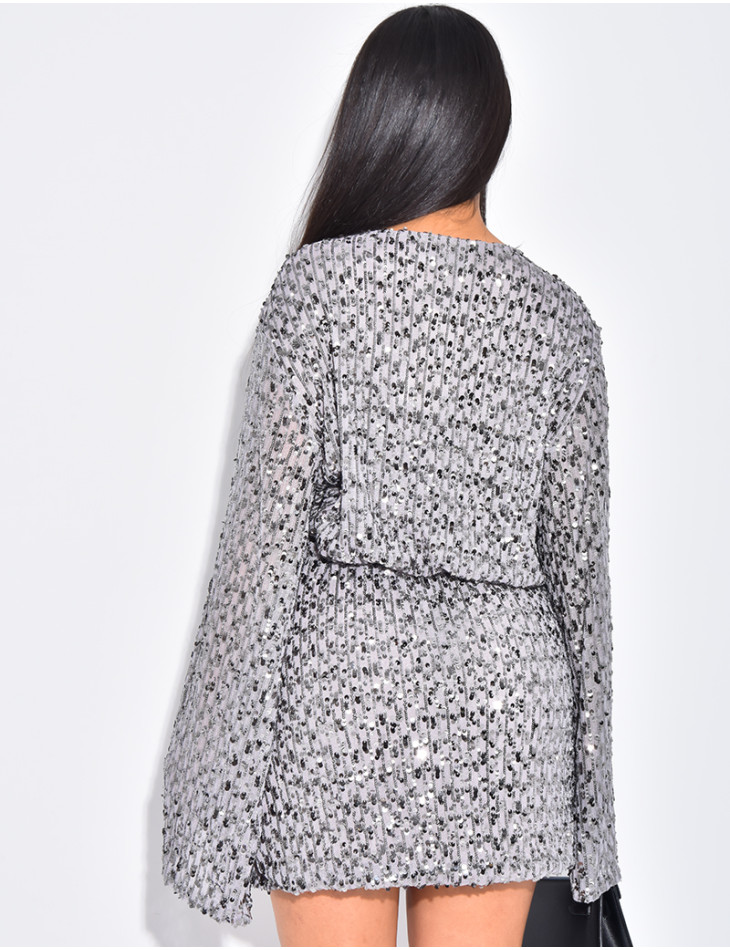Robe courte cache-coeur à sequins