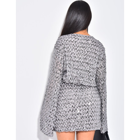 Robe courte cache-coeur à sequins