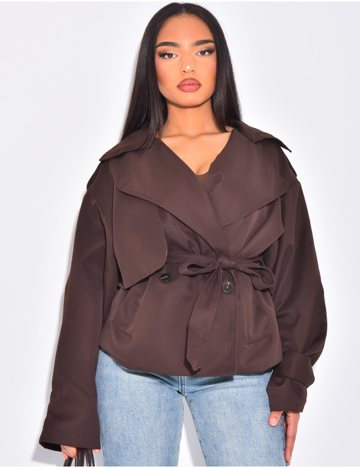 Trench court en tissu imperméable à nouer