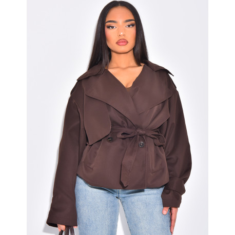 Trench court en tissu imperméable à nouer
