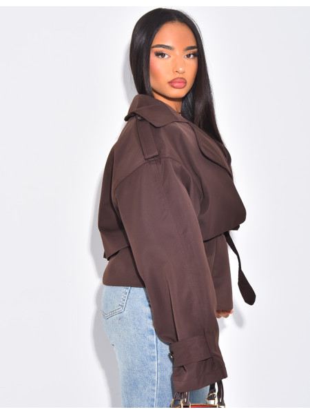 Trench court en tissu imperméable à nouer
