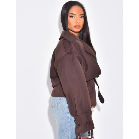 Trench court en tissu imperméable à nouer
