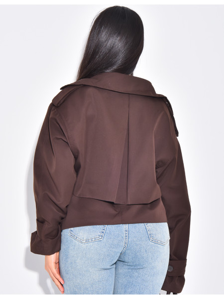 Trench court en tissu imperméable à nouer