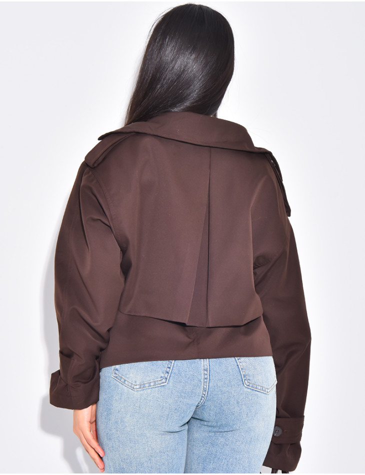 Trench court en tissu imperméable à nouer