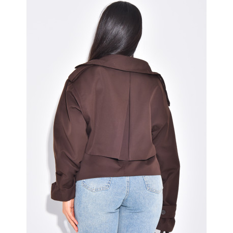 Trench court en tissu imperméable à nouer