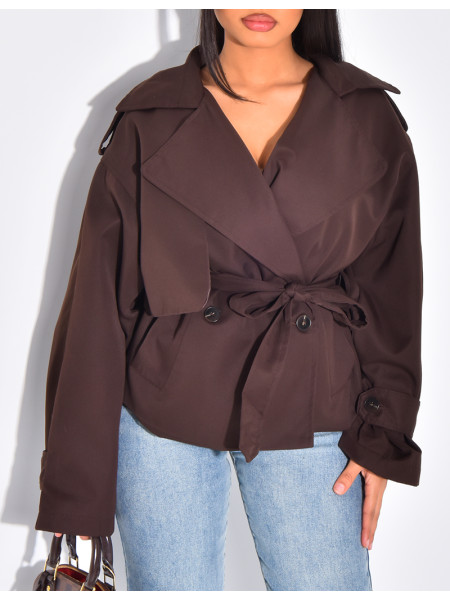 Trench court en tissu imperméable à nouer