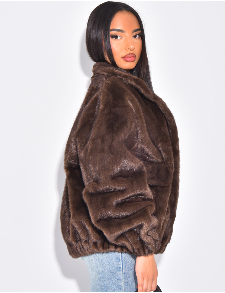 Oversized faux fur bomber jackets