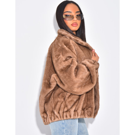 Oversized faux fur bomber jackets