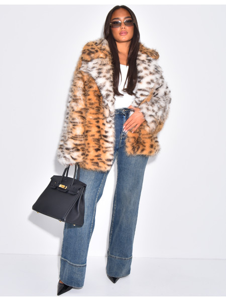 Veste oversize en fausse fourrure à motifs léopard