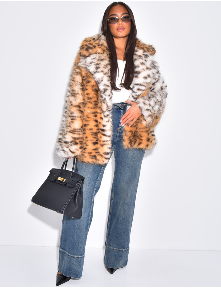 Veste oversize en fausse fourrure à motifs léopard