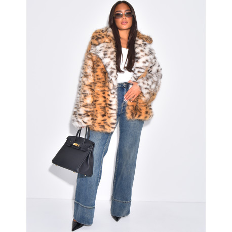 Veste oversize en fausse fourrure à motifs léopard