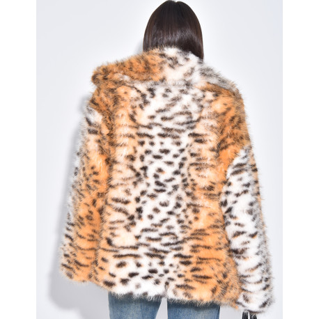 Veste oversize en fausse fourrure à motifs léopard