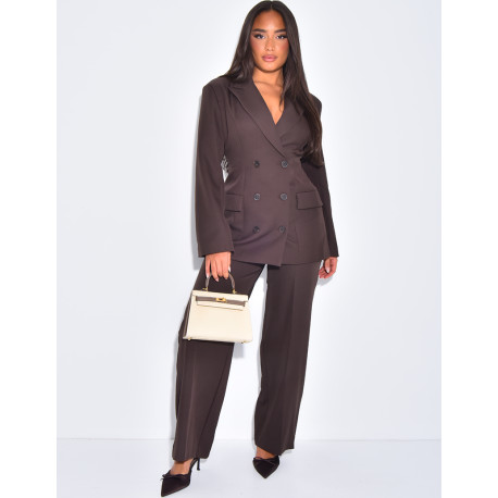 Pantalon de tailleur coupe droite effet chiné
