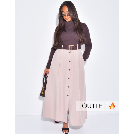 Long dress in two fabrics with belt