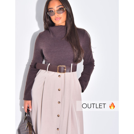 Langes Kleid aus zwei Materialien mit Gürtel