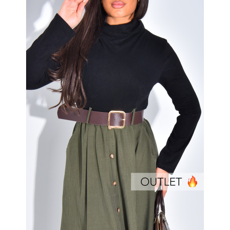 Langes Kleid aus zwei Materialien mit Gürtel