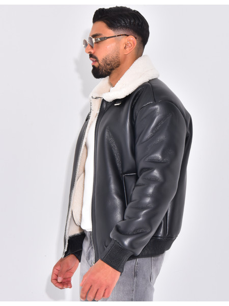Bombers en similicuir avec fourrure au col