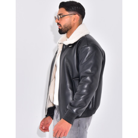 Bombers en similicuir avec fourrure au col