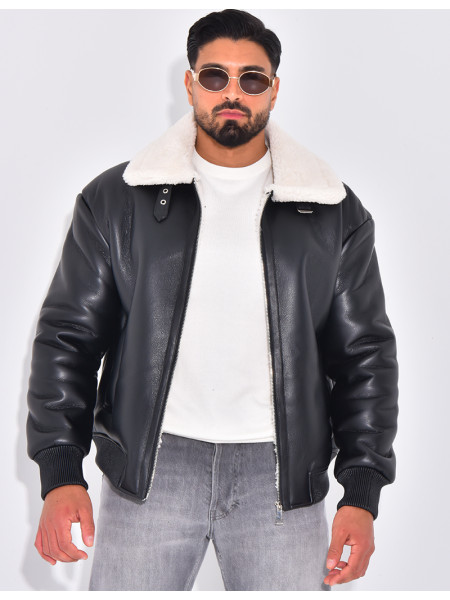 Bombers en similicuir avec fourrure au col