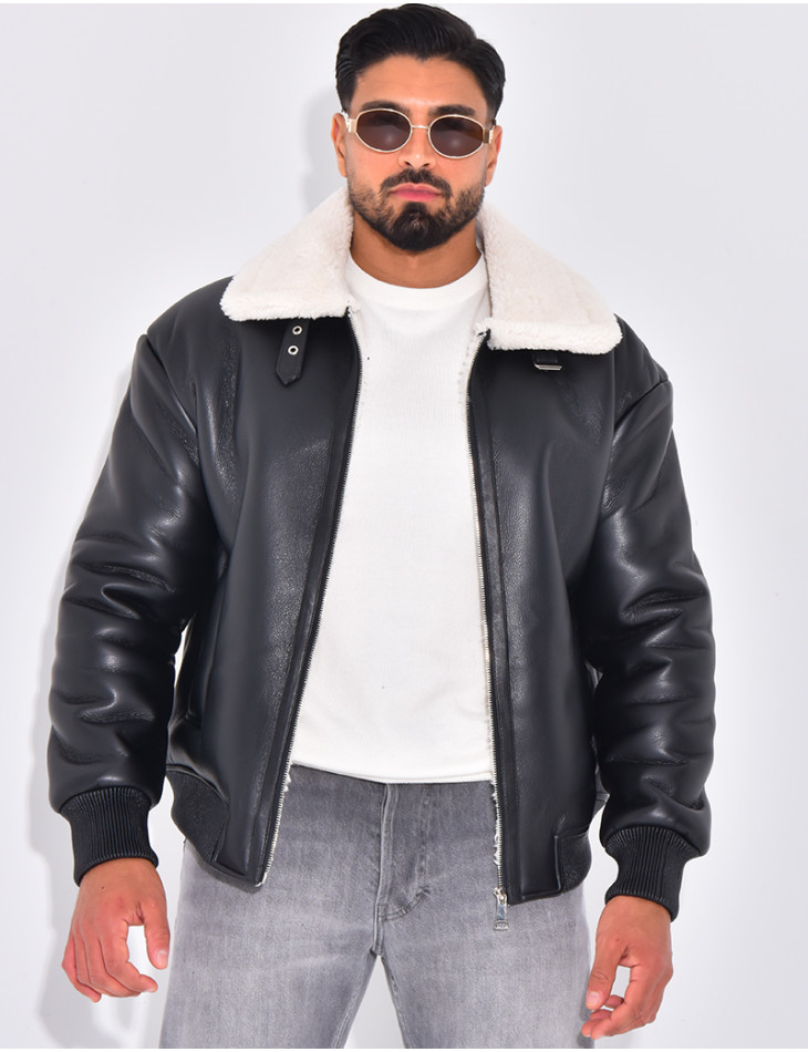 Bombers en similicuir avec fourrure au col