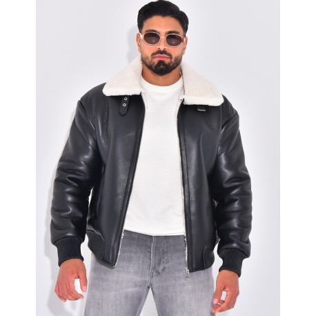 Bombers en similicuir avec fourrure au col