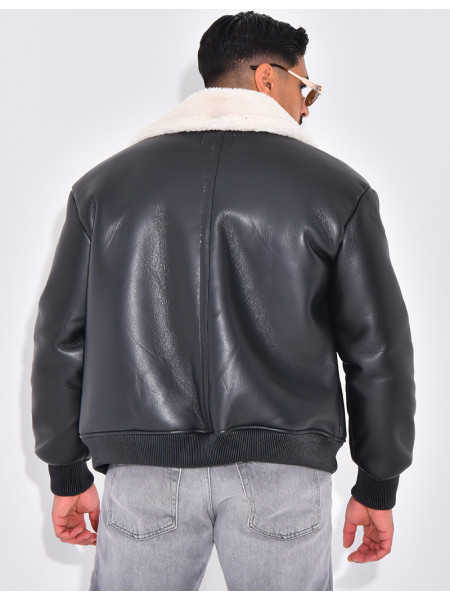 Bombers en similicuir avec fourrure au col