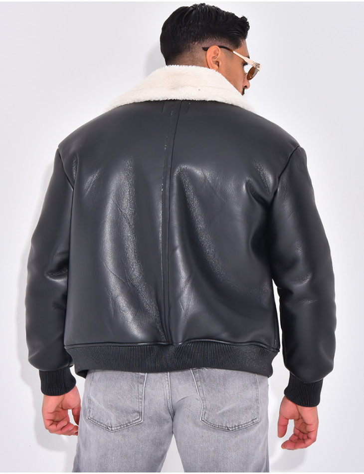 Bombers en similicuir avec fourrure au col