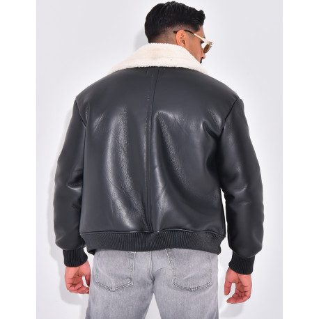 Bombers en similicuir avec fourrure au col