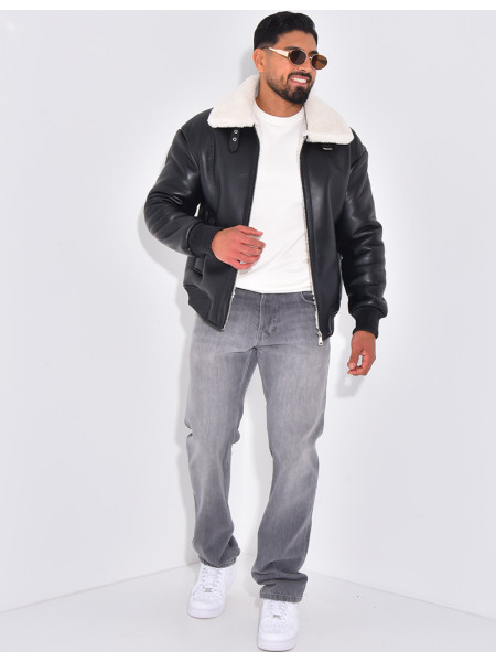 Bombers en similicuir avec fourrure au col