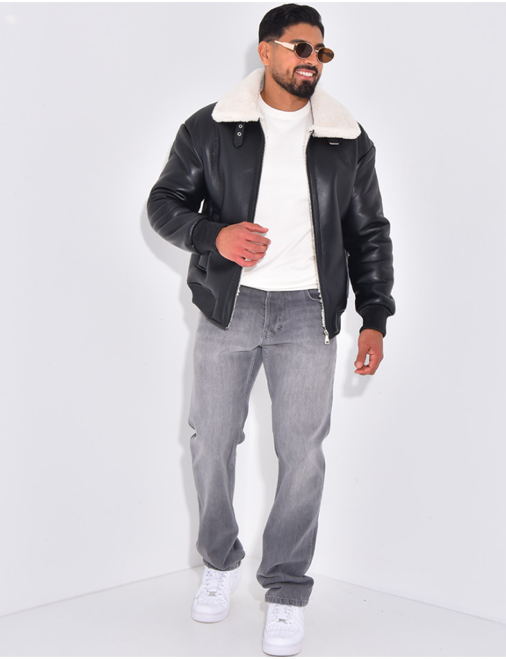 Bombers en similicuir avec fourrure au col