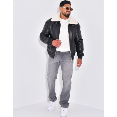 Bombers en similicuir avec fourrure au col