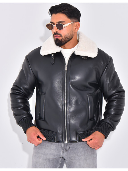 Bombers en similicuir avec fourrure au col
