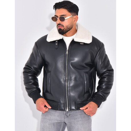 Bombers en similicuir avec fourrure au col