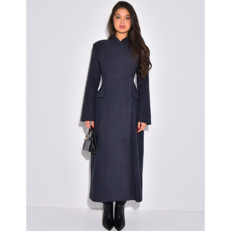 Manteau très long col montant à boutonnière croisée