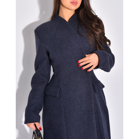 Manteau très long col montant à boutonnière croisée