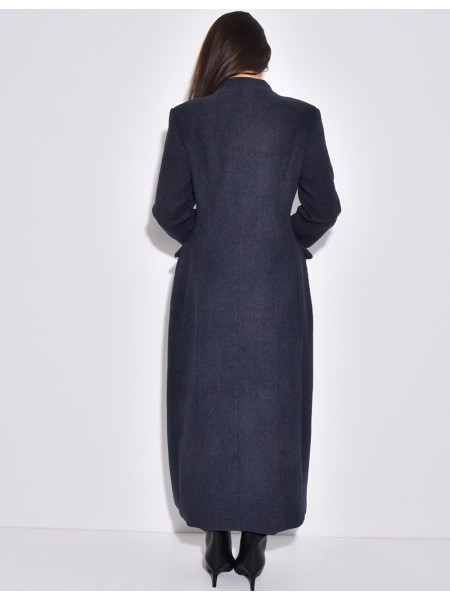 Manteau très long col montant à boutonnière croisée