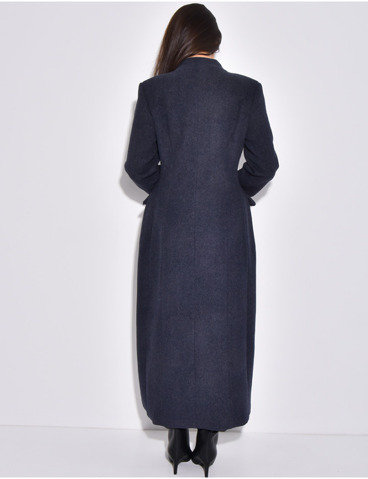 Manteau très long col montant à boutonnière croisée