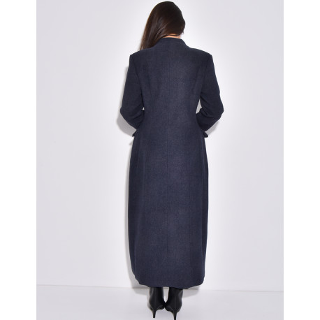 Manteau très long col montant à boutonnière croisée
