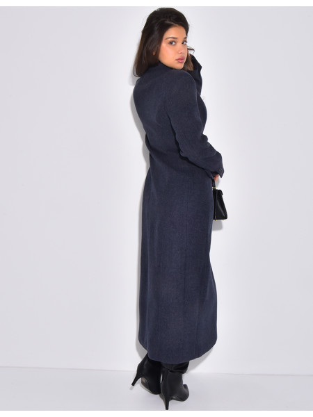 Manteau très long col montant à boutonnière croisée