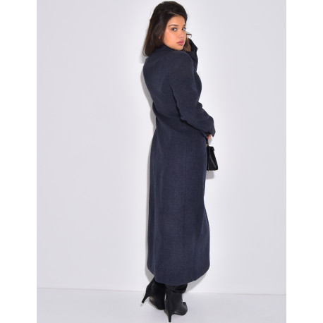 Manteau très long col montant à boutonnière croisée