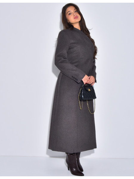 PREMIUM I Manteau très long en laine col montant à boutonnière croisée