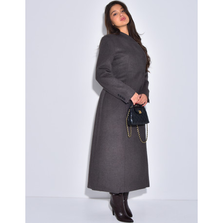 PREMIUM I Manteau très long en laine col montant à boutonnière croisée
