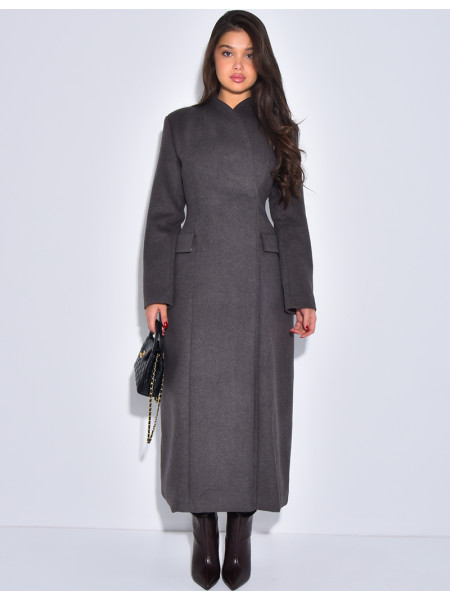 PREMIUM I Manteau très long en laine col montant à boutonnière croisée
