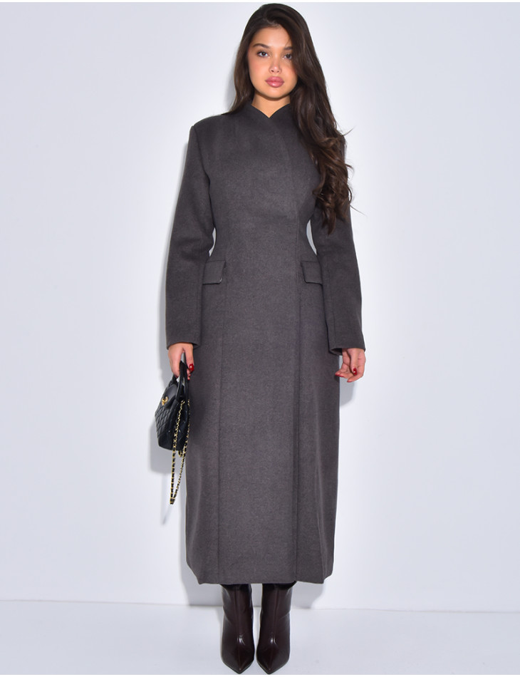 PREMIUM I Manteau très long en laine col montant à boutonnière croisée